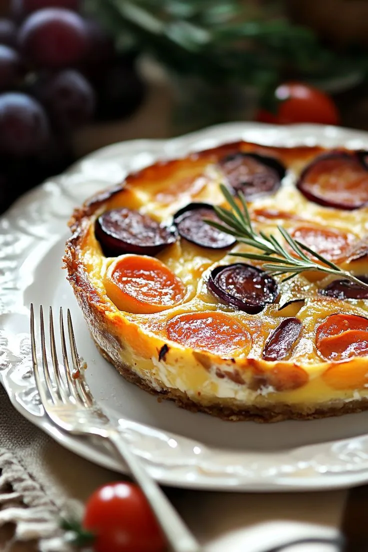 Clafoutis salé aux patates douces, poireaux et comté