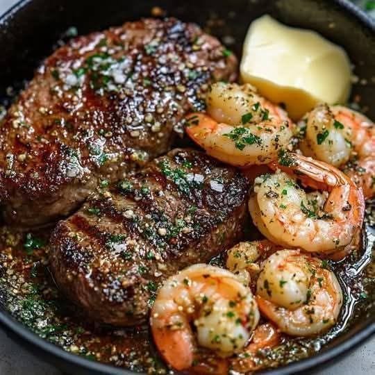 Recette de Steak et Crevettes Scampi