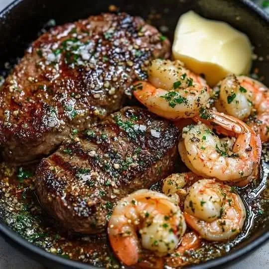 Recette de Steak et Crevettes Scampi