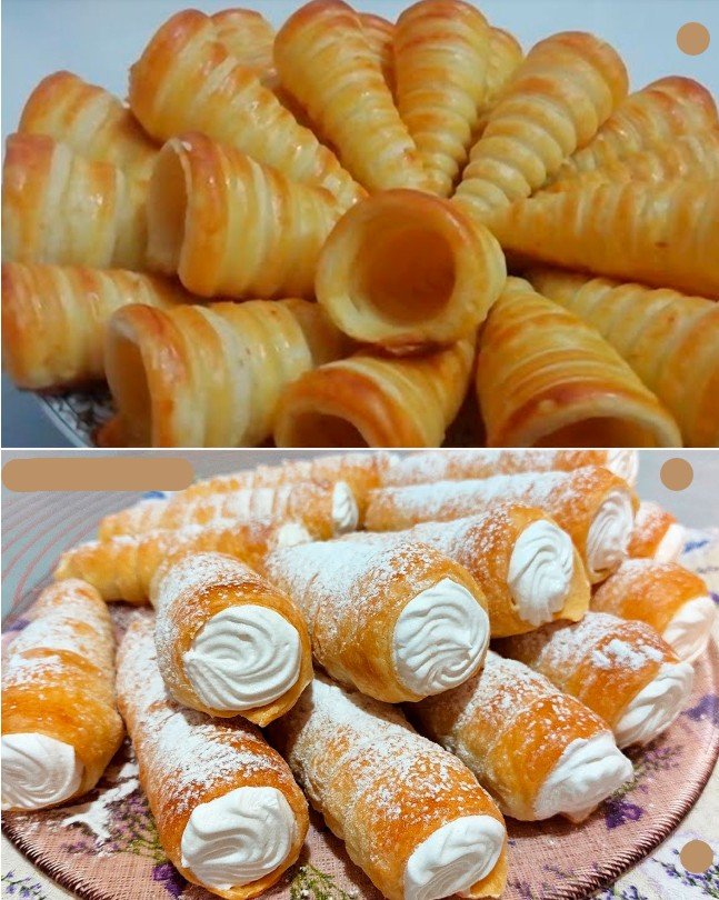 CÔNES DE PÂTE FEUILLETÉE FOURRÉS À LA CRÈME 